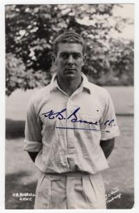 Henry Benson &lsquo;Harry&rsquo; Birrell. Eastern Province, Oxford University & Rhodesia 1947-1960. Mono real photograph postcard of Birrell standing three quarter length wearing cricket attire. Very nicely signed in ink to the photograph &lsquo;H.B. Birrell&rsquo;. Printed titl