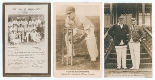 &lsquo;The Smile of Satisfaction. The Lancashire County Cricket Team wearing the Storanco &ldquo;Super&rdquo; Sports Shirt&rsquo; c.1930. Unusual original sepia real photograph advertising postcard with printed title, photograph of the Lancashire team and printed endorsement and