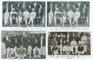 Lancashire C.C.C. 1904-1908. Four early original mono postcards (one real photograph) of Lancashire teams seated and standing in rows wearing cricket attire and blazers, all with printed titles and players&rsquo; names to lower margin. Two postcards feature ide