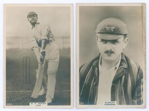Lancashire C.C.C. Two Godfrey Phillips &lsquo;Pinnace&rsquo; premium issue cabinet size mono real photograph plain back trade cards of [B.] Blomley (Lancashire 1903-1922), head and shoulders wearing cap and blazer, no. 151.C and M.N. Kenyon (Lancashire 1919-1925) in 