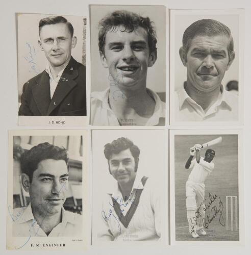 Lancashire C.C.C. 1960s/1970s. A selection of six official Club issue photocards and postcards of Lancashire players including five signed. Signatures are Farokh Engineer (2 different), Clive Lloyd, Jack Bond and David Lloyd. One unsigned of Graham Atkins