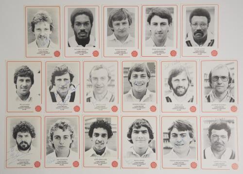 Lancashire C.C.C. c.1980. A selection of seventeen official Club issue mono photocards of Lancashire players with red rose emblems and borders. Thirteen cards are signed by the featured player. Signatures are Bernard Reidy, Ian Cockbain, John Abrahams, Ke