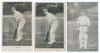 John Sharp. Lancashire & England 1899-1925. Three mono postcards of Sharp, of which two are near identical versions of Sharp in batting pose, one a real photograph, from an original by Foster of Brighton, both published by W.H.S.& S. The other depicts Sha