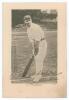 John Thomas Tyldesley. Lancashire & England 1895-1923. Early original mono postcard of Tyldesley standing full length wearing cricket attire and Lancashire cap, in batting pose at the wicket. Very nicely signed in black ink &lsquo;J.T. Tyldesley&rsquo; to the image. 