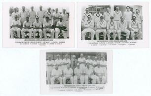 Leicestershire C.C.C. 1950-1952. Three original mono real photograph plain back postcards of Leicestershire teams for seasons 1950, 1951 & 1952, the players seated and standing in rows wearing cricket attire. All postcards with printed title and players&rsquo; 