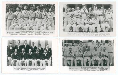 Leicestershire C.C.C. 1953-1956. Four original mono real photograph plain back postcards of Leicestershire teams for seasons 1953, 1954, 1955 & 1956, the players seated and standing in rows wearing cricket attire. All postcards with printed title and play