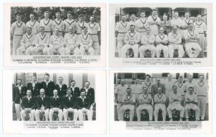 Leicestershire C.C.C. 1953-1956. Four original mono real photograph plain back postcards of Leicestershire teams for seasons 1953, 1954, 1955 & 1956, the players seated and standing in rows wearing cricket attire. All postcards with printed title and play