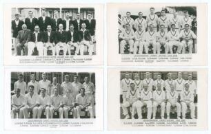 Leicestershire C.C.C. 1957-1960. Four original mono real photograph postcards of Leicestershire teams for seasons 1957, 1958, 1959 & 1960, the players seated and standing in rows wearing cricket attire. All postcards with printed title and players&rsquo; names 