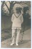 George Geary. Leicestershire & England 1912-1938. Excellent sepia real photograph postcard of Geary standing full length wearing cricket attire and cap. Signed in black ink to the photograph by Geary with handwritten dedication &lsquo;Good luck John&rsquo;. Nias of B