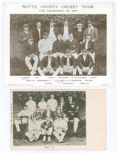 &lsquo;Notts. County Cricket Team. The Champions of 1907&rsquo; c.1908. Mono oversize postcard of the Nottinghamshire team seated and standing in rows wearing cricket attire and assorted caps and blazers. Published by J. Godden, Nottingham, &lsquo;Sport Series No. 3&rsquo; in a 