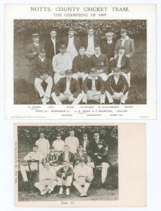 &lsquo;Notts. County Cricket Team. The Champions of 1907&rsquo; c.1908. Mono oversize postcard of the Nottinghamshire team seated and standing in rows wearing cricket attire and assorted caps and blazers. Published by J. Godden, Nottingham, &lsquo;Sport Series No. 3&rsquo; in a 