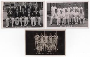 Nottinghamshire C.C.C. 1946-1948. Three original mono real photograph plain back postcards of Nottinghamshire teams of the 1940s, the players seated and standing in rows wearing cricket attire. Seasons are 1946, 1947 and 1948 with printed titles. The 1946