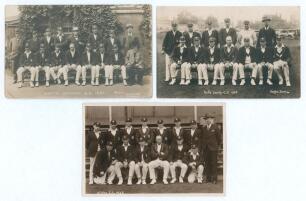 Nottinghamshire C.C.C. 1921-1928. Three mono/ sepia real photograph postcards of Nottinghamshire teams, the players seated and standing in rows wearing caps and blazers. Teams are 1921, 1926 (both Douglas Studios, postally unused) and 1928 (publisher unkn