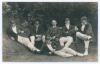 Nottinghamshire C.C.C. Professionals 1924. Sepia real photograph postcard of six Nottinghamshire professionals in informal pose, wearing cricket attire, caps and blazers. Players appear to include Barratt, Payton, Staples, Whysall, Walker etc. Photograph 