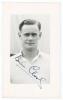 Dennis Brian Close. Yorkshire, Somerset & England 1949-1977. Mono real photograph plain back postcard of a youthful Close, head and shoulders wearing cricket attire. Very nicely signed in blue ink to the photograph by Close. Official stamp for A. Wilkes &