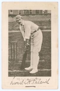 Lionel Charles Hamilton Palairet. Oxford University, Somerset & England 1890-1909. Mono postcard of Palairet in batting pose at the wicket. Beautifully signed in black ink to the lower margin &lsquo;Lionel C.H. Palairet&rsquo;. Printed title &lsquo;Mr. L.C.H. Palairet&rsquo;. Wr