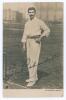 Thomas &lsquo;Tom&rsquo; Richardson. Surrey, Somerset & England 1892-1905. Early sepia real photograph postcard of Richardson standing full length at the wicket, wearing cricket attire, Surrey cap and holding a ball. Very nicely signed in black ink to the image by Ri