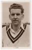 Peter James Loader. Surrey & England 1951-1963. Mono real photograph postcard of Loader, head and shoulders wearing cricket attire. Signed in blue ink to the photograph &lsquo;Peter Loader&rsquo;. Printed title to lower border, &lsquo;P.J. Loader&rsquo;. F.C. Dick, Oval Bookstal