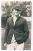 George Cox Junior. Sussex 1931-1961. Mono real photograph postcard of Cox, three quarter length, wearing Sussex cap and blazer. Very nicely signed in black ink &lsquo;George Cox&rsquo;. Printed title &lsquo;Geo Cox Jnr&rsquo;. Deane, Wiles & Millar of Brighton. Postally unused. 