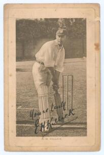 Ernest Harry &lsquo;Tim&rsquo; Killick. Sussex 1893-1913. Early original sepia postcard of Killick standing full length at the crease in batting pose wearing Sussex cap. The postcard very nicely signed to the image in black ink &lsquo;Yours truly, E.H. Killick&rsquo;. Wrench Ser