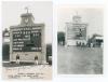 Sussex C.C.C. Record first wicket stand 1933. Mono real photograph postcard of John Langridge and Ted Bowley standing in front of the scoreboard at Hove for the match Sussex v Middlesex, 5th- 8th August 1933. The printed title describes the scoreboard sho