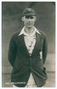 Reginald Allen &lsquo;Reg&rsquo; Hollingdale. Sussex & Scotland 1925-1938. Mono real photograph postcard of Hollingdale, three quarter length, in Sussex cap and blazer. Signed in black ink to the photograph &lsquo;R. Hollingdale&rsquo;. Printed title &lsquo;Reg Hollingdale&rsquo;. Deane, Wi