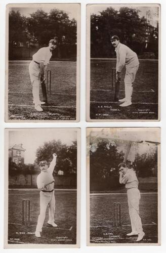 Sussex C.C.C. c.1905. Four early original mono real photograph postcards of Sussex players at the wicket, all Rival Photograph Series with printed titles. Three in batting pose of E.H. Killick (Series no. 1385), A.E. Relf (no. 1383), C.B. Fry (no. 1386), 