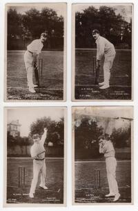 Sussex C.C.C. c.1905. Four early original mono real photograph postcards of Sussex players at the wicket, all Rival Photograph Series with printed titles. Three in batting pose of E.H. Killick (Series no. 1385), A.E. Relf (no. 1383), C.B. Fry (no. 1386), 