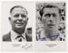 Tom Dollery, Warwickshire & England 1934-1955, and Derek Shackleton, Hampshire & England 1948-1969. Two mono real photograph postcards of each player, head and shoulders, with name and county printed to lower border. Signed in ink by both Dollery and Shac