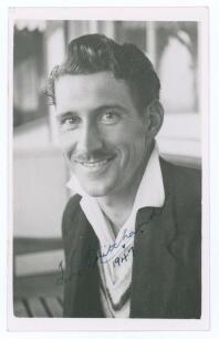 Thomas Leslie Pritchard. Wellington, Warwickshire & Kent 1937-1956. Original mono real photograph plain back postcard of Pritchard, head and shoulders in cricket attire and blazer. Signed in ink to the photograph by Pritchard, dated &lsquo;1947&rsquo;. Official stamp