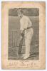 William George &lsquo;Willie&rsquo; Quaife. Warwickshire & England 1894-1928. Mono postcard of Quaife, full length in batting pose, wearing Warwickshire cap. Nicely signed in black ink to lower margin &lsquo;W.G. Quaife&rsquo;. Wrench series no. 2932. Printed title &lsquo;W. Quaife&rsquo;. 