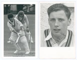 Worcestershire C.C.C. 1960s & 1970s. John Morton Parker (Worcestershire, Northern District & New Zealand 1971-1984) and Norman Gifford (Worcestershire, Warwickshire & England 1960-1988). Two mono real photograph plain back postcards. One of Parker in batt