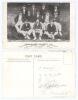 &lsquo;Yorkshire County C.C.&rsquo; c.1905. Early original mono printed postcard of the Yorkshire team seated and standing in rows wearing blazers and caps. Signed in ink to the postcard image by George Hirst (slightly faded), and to the verso by five of the twelve f