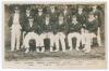 Yorkshire C.C.C. 1904. Early sepia real photograph postcard of the Yorkshire team for the drawn match v Sussex at Hove, 18th- 20th August 1904, the players seated and standing in rows wearing Yorkshire caps and blazers. Players are Lord Hawke (Captain), H
