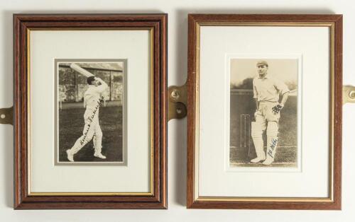 Herbert Sutcliffe. Yorkshire & England and Jack Hobbs. Surrey & England. Two nicely signed real photograph postcards of the England opening batsman, each signed in black ink. Each nicely mounted, framed and glazed. Overall approximately 7&rdquo;x9&rdquo;. Sold with f
