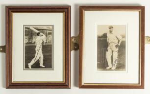 Herbert Sutcliffe. Yorkshire & England and Jack Hobbs. Surrey & England. Two nicely signed real photograph postcards of the England opening batsman, each signed in black ink. Each nicely mounted, framed and glazed.