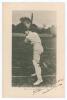 Frank Stanley Jackson. Cambridge University, Yorkshire & England 1890-1907. Early original mono postcard of Jackson standing full length in batting pose at the crease. Nicely signed &lsquo;F. Stanley Jackson&rsquo; in black ink to the lower right corner by Jackson. W