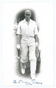 Arthur Brian Sellers. Yorkshire 1932-1948. Mono real photograph postcard of Sellers, full length walking out to bat wearing Yorkshire cap, in cameo. Signed in blue ink to the lower border &lsquo;A. Brian Sellers&rsquo;. Dated in pencil to verso &lsquo;1933&rsquo;. Publisher unkn