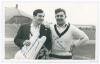 Yorkshire C.C.C. Fred Trueman and Mike Cowan. Mono real photograph postcard of Trueman (Yorkshire & England 1949-1969) and Cowan (Yorkshire 1953-1962) standing together, half length wearing cricket attire, Trueman with a blazer and holding a batting pad. 
