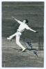 Abraham &lsquo;Abe&rsquo; Waddington. Yorkshire & England 1919-1927. Mono real photograph postcard of Waddington in match bowling action. Nicely signed in blue ink to the photograph by Waddington. Official stamp for Walkers Studios, Scarborough to verso. Published by