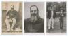 W.G. Grace. Three early mono/ sepia real photograph postcards of W.G. Grace. Images depict Grace in cricket attire and blazer, one of him seated postmarked 1904, another head and shoulders postally unused, the third standing with the &lsquo;young&rsquo; Prince of Wal
