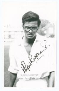 Rupert Roopnaraine. Cambridge University 1964-1966. Mono real candid-style photograph plain back postcard of Roopnaraine depicted half length wearing cricket attire. Very nicely signed in black ink to the photograph, &lsquo;Rupert Roopnaraine&rsquo;. Typed title &lsquo;R. 