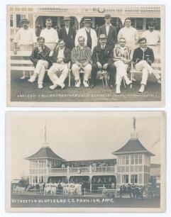 &lsquo;Lady Coke&rsquo;s XI v Mr J Bamford&rsquo;s XI&rsquo; Uttoxeter 1914. Early sepia real photograph postcard of &lsquo;Mr Bamford&rsquo;s XI&rsquo; seated and standing in rows in front of the pavilion. The match was played at Uttoxeter Oldfields 27th July 1914 but no record of the result or 