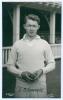 Bruce Stanley Darvell. Kent 1952, 1 match. Mono real photograph postcard of Darvell three quarter length wearing cricket attire and holding a ball. Nicely signed in ink to the photograph by Darvell. Printed title &lsquo;B. Darval [sic], Kent&rsquo; to lower left corn