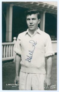Leon Hellmuth. Kent 1951-1952. Mono real photograph postcard of Hellmuth three quarter length wearing cricket attire. Nicely signed in ink to the photograph by Hellmuth. Printed title &lsquo;L. Hellmuth, Kent&rsquo; to lower left corner. &lsquo;Kent Cricket Series&rsquo; by J.D.