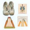 Victorian cricket Christmas cards c.1895. Four exquisite colour Christmas cards. One double-sided card features a pair of cut-out cricket boots with title to verso &lsquo;May you be bo(w)le&rsquo;d, And never sol(e)d&rsquo;. Adhesive marks to verso where previously laid do