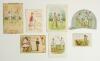 Victorian cricket Christmas, New Year and birthday greetings cards c.1895. Seven attractive colour greetings cards, each featuring cricketing scenes, some with humorous captions. Two are single-sided cards, one issued by Raphael Tuck & Sons with artwork b