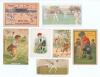 Victorian advertising trade cards. Seven late Victorian advertising trade cards featuring cricket scenes. Includes two Belgian cards, one for &lsquo;Grand Maison de Blanc&rsquo;, the other &lsquo;Chocolaterie Marchal&rsquo;, both of Brussels, and one French card, &lsquo;Chocolat Marto