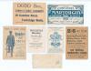 Victorian advertising trade cards. Seven late Victorian advertising trade cards featuring cricket scenes. Includes two Belgian cards, one for &lsquo;Grand Maison de Blanc&rsquo;, the other &lsquo;Chocolaterie Marchal&rsquo;, both of Brussels, and one French card, &lsquo;Chocolat Marto - 2