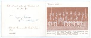 Commonwealth tour to India & Ceylon 1950/51. Official Christmas card with team colours in stripes to front, printed team photograph to inside. Signed in ink by two members of the touring party, George Tribe and Bruce Dooland. Light creasing, otherwise in 